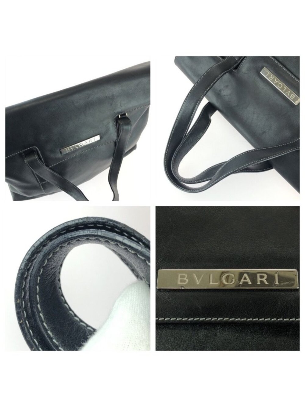 Bvlgari Vintage 2-Way Black Silver Leather Tote Shoulder Bag - Picture 6 of 9